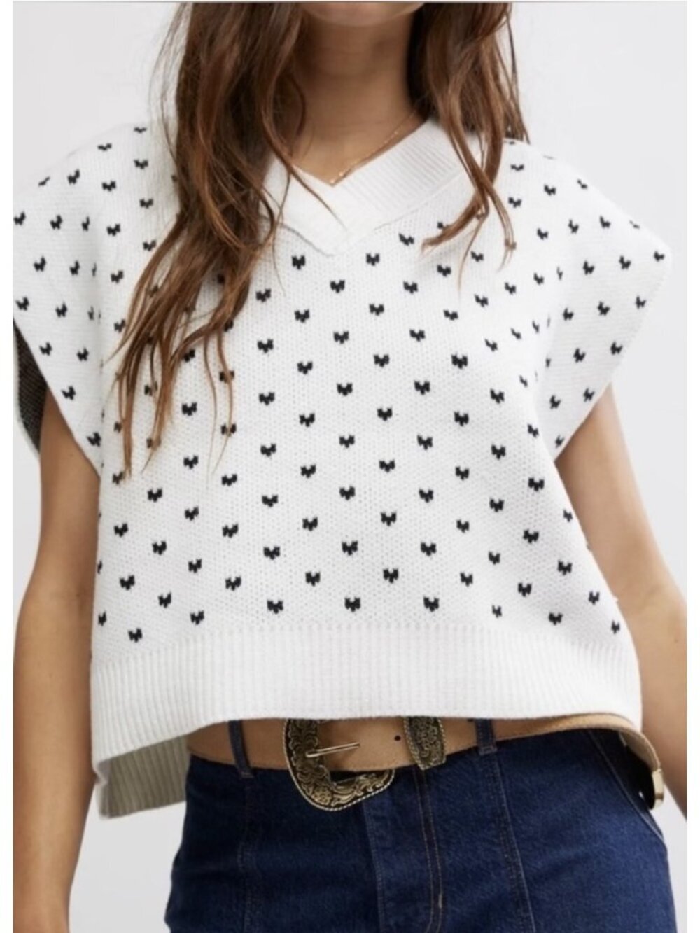 Free People VGUC Easy Street Heart Pattern Cropped Vest in XS